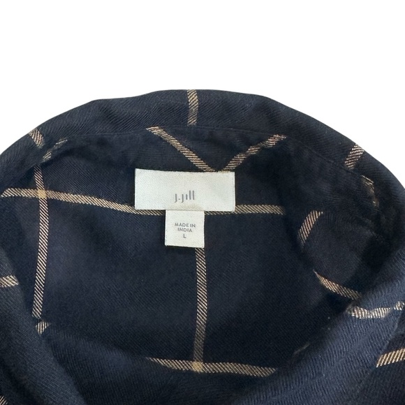J. Jill Navy Blue Tan Plaid Tunic Button Front Blouse, Large - Picture 3 of 8